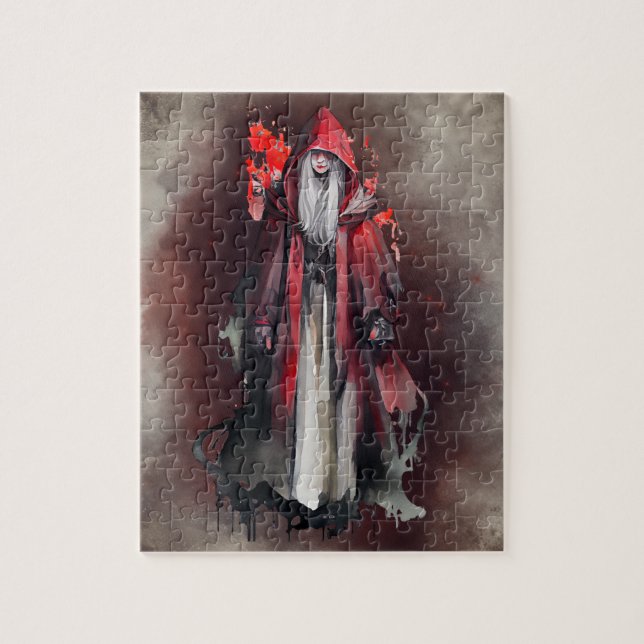 Witchery | Red Witch with Dark Evil Gothic Shadows Jigsaw Puzzle (Vertical)
