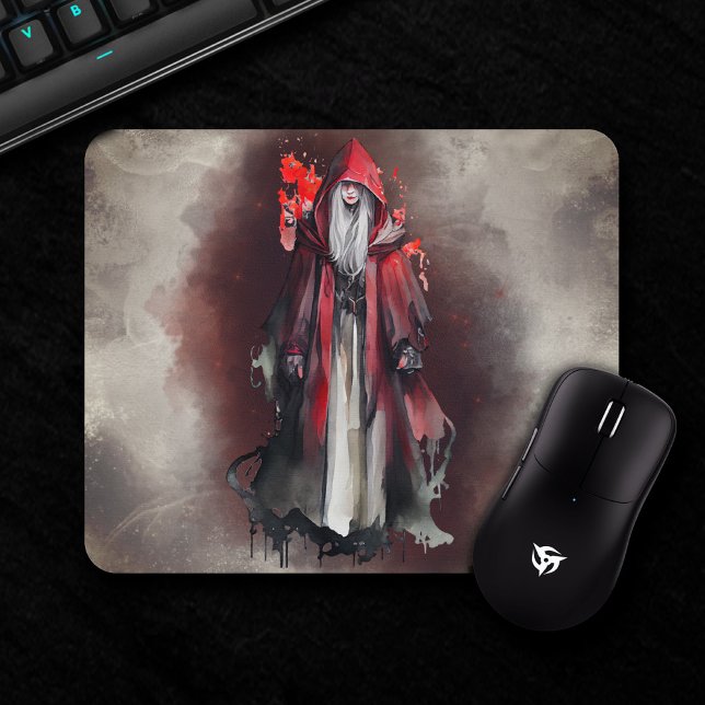 Witchery | Red Witch with Dark Evil Gothic Shadows Mouse Mat (Creator Uploaded)