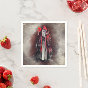Witchery Red Witch with Dark Evil Gothic Shadows Napkin