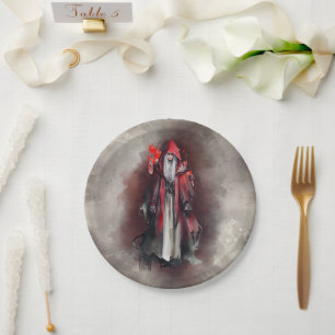Witchery   Red Witch with Dark Evil Gothic Shadows Paper Plate