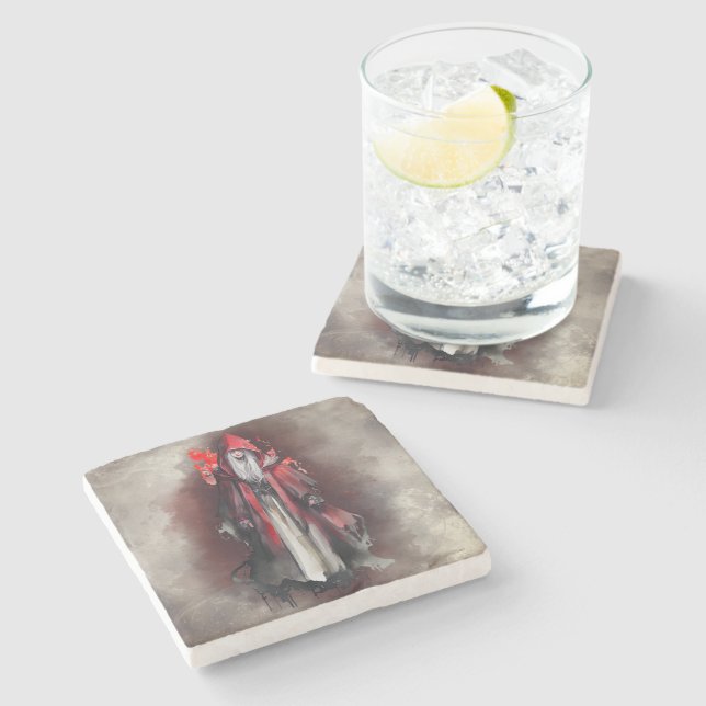 Witchery | Red Witch with Dark Evil Gothic Shadows Stone Coaster (Side)