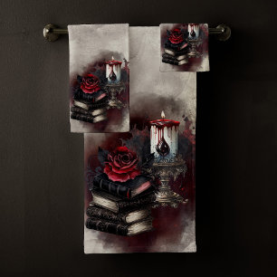 Witchery Spellbook Tomes and Skull Candle Bath Towel Set