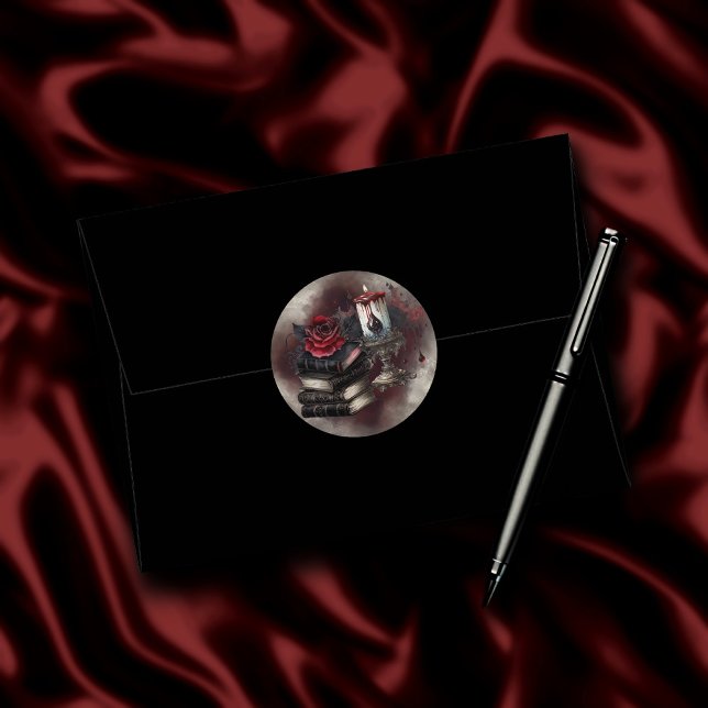 Witchery | Spellbook Tomes and Skull Candle Classic Round Sticker (Creator Uploaded)