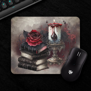 Witchery   Spellbook Tomes and Skull Candle Mouse Mat