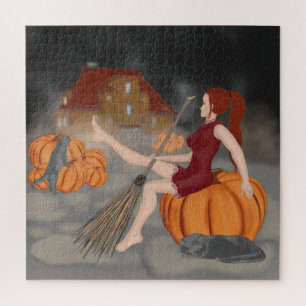 Witches and cats on the Halloween Jigsaw Puzzle