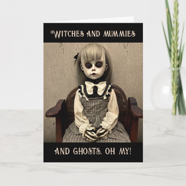 Witches and mummies and ghosts, oh my Halloween Card (Front)