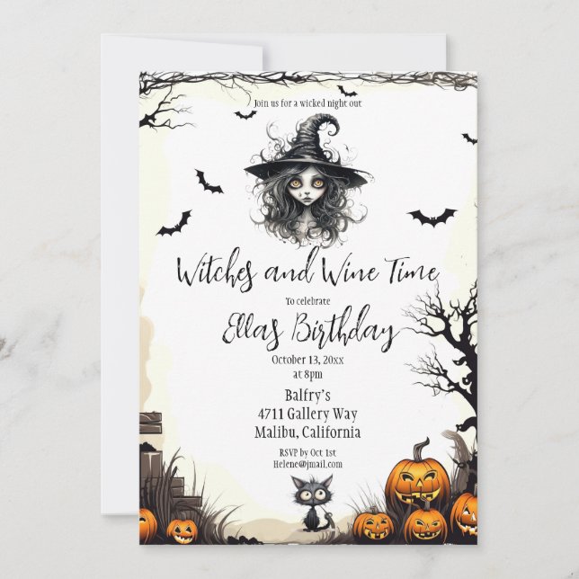 Witches and Wine time Invitation (Front)