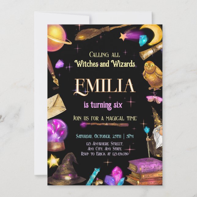 Witches and Wizards Birthday Magical Party Invitation (Front)