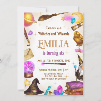 Witches and Wizards Girl Birthday Magical Party Invitation