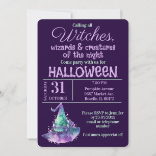 Witches and Wizards Purple Halloween Party  Invitation