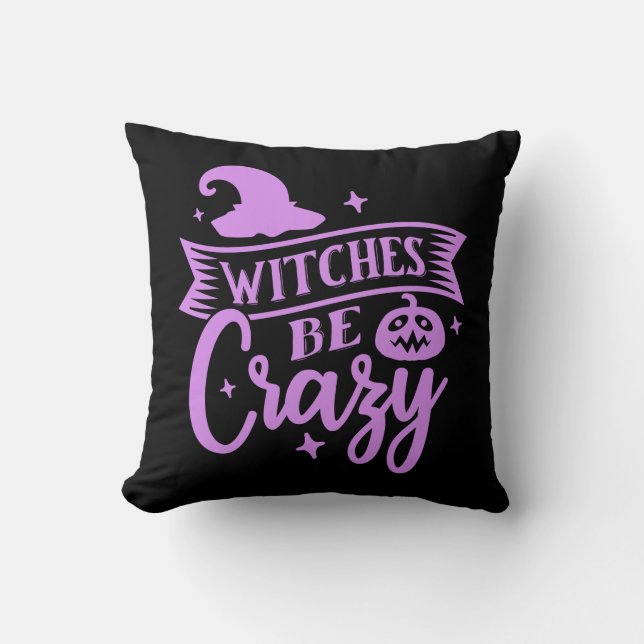 Witches Be Crazy Black and Purple Cushion (Front)