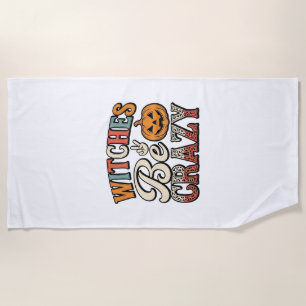Witches Be Crazy Vintage Halloween Shirt Design_1 Beach Towel