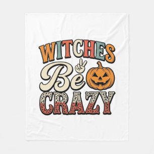 Witches Be Crazy Vintage Halloween Shirt Design_1 Fleece Blanket