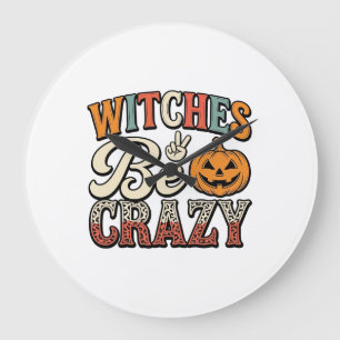Witches Be Crazy Vintage Halloween Shirt Design_1 Large Clock
