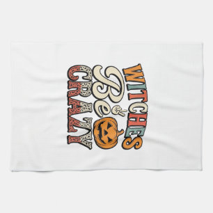 Witches Be Crazy Vintage Halloween Shirt Design_1 Tea Towel
