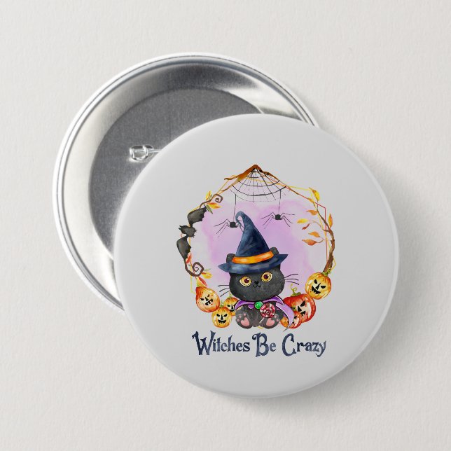 Witches Be Crazy – Witch Black Cat 7.5 Cm Round Badge (Front & Back)