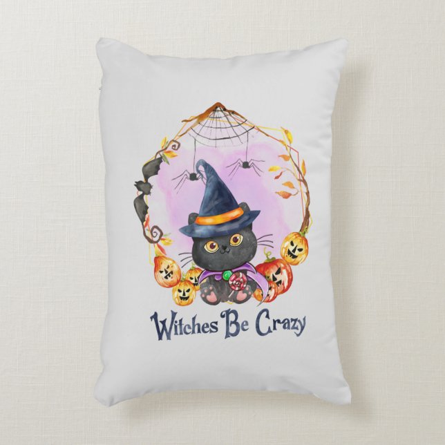 Witches Be Crazy – Witch Black Cat Decorative Cushion (Front(Vertical))