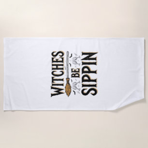 Witches Be Sippin Vintage Halloween Drink Shirt_1 Beach Towel