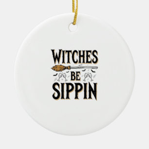 Witches Be Sippin Vintage Halloween Drink Shirt_1 Ceramic Tree Decoration