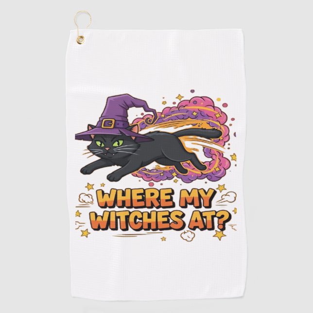 witches black cat Classic T-Shirt Golf Towel (Front)