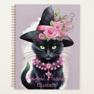 Witches Black Cat Pink Flower Magical Planner