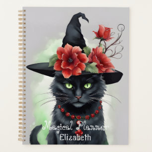 Witches Black Cat Red Flower Magical Planner