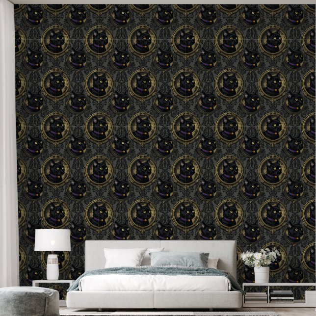 Witches Black Cat Victorian Pattern Wallpaper (Bedroom)