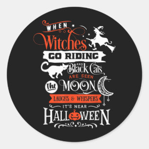 Witches Black Cats And Moon Halloween Classic Round Sticker
