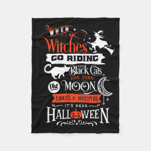 Witches Black Cats And Moon Halloween Fleece Blanket