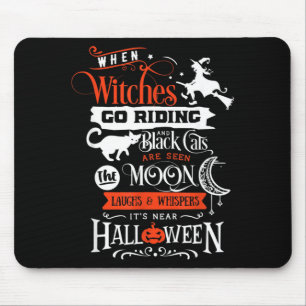 Witches Black Cats And Moon Halloween Mouse Mat