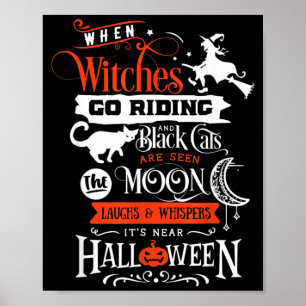 Witches Black Cats And Moon Halloween Poster