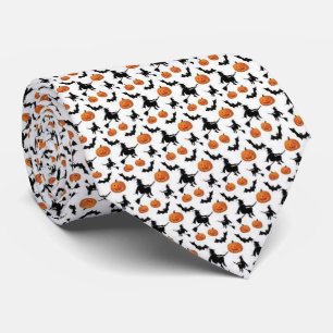 Witches Black Cats and Skelton Print Halloween Tie