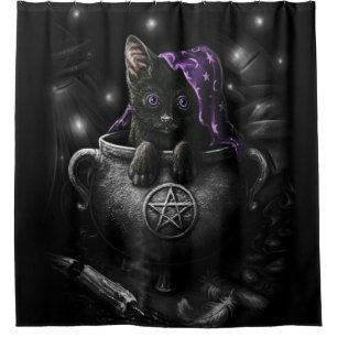 Witches Black Kitten Shower Curtain