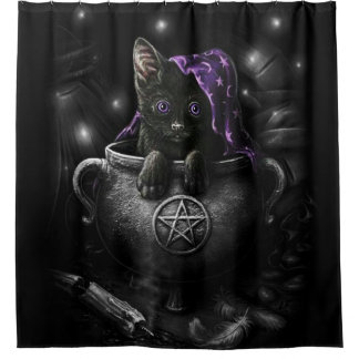 Witches Black Kitten Shower Curtain