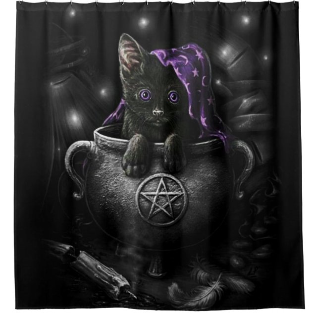 Witches Black Kitten Shower Curtain (Front)
