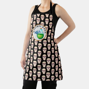 Witches Brew And Skull Pattern Apron