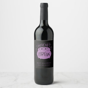 Witches Brew Black/Purple Halloween Wine Label