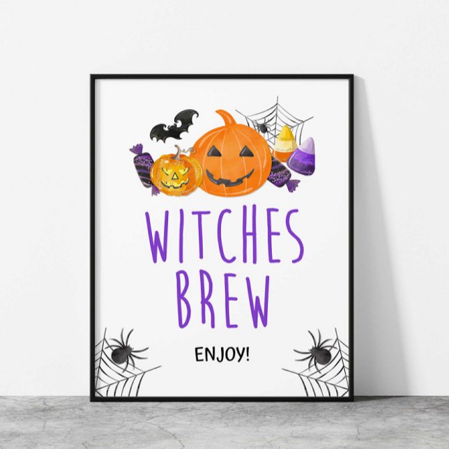 Witches Brew Halloween Party Drink Sign (Witches Brew Halloween Party Drink Sign, Purple and Orange Spooky Sign)