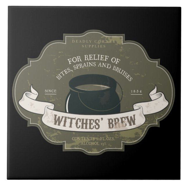 Witches Brew Vintage Halloween Label Tile (Front)