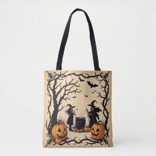 Witches Brewing Up A Potion, Halloween Witches, Tote Bag