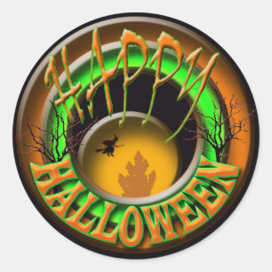 Witches castle Halloween greeting Classic Round Sticker