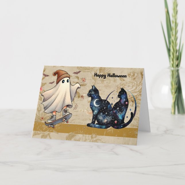 Witches Cats Discover a Fake Ghost Thank You Card (Front)