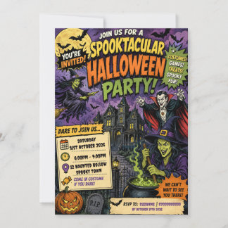 Witches cauldron Halloween party invitation