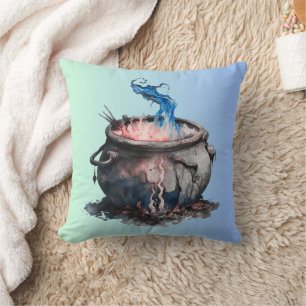 Witches Cauldron Pink and Blue Smoke Halloween Cushion