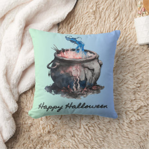 Witches Cauldron Pink and Blue Smoke Halloween Cushion