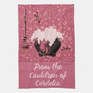 Witches Cauldron Pink Tea Towel
