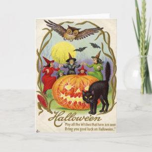 Witches Dancing Around Jack O' Lantern Card