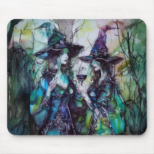 Witches Drinking Wine Whimsical Musings #1 Mouse Mat (Front)