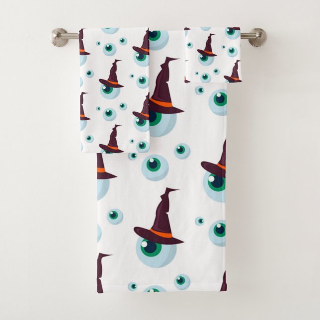 Witches Eye Halloween Pattern Bath Towel Set (Insitu)
