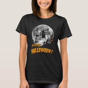 Witches Flying Across A Full Moon Happy Halloween T-Shirt
